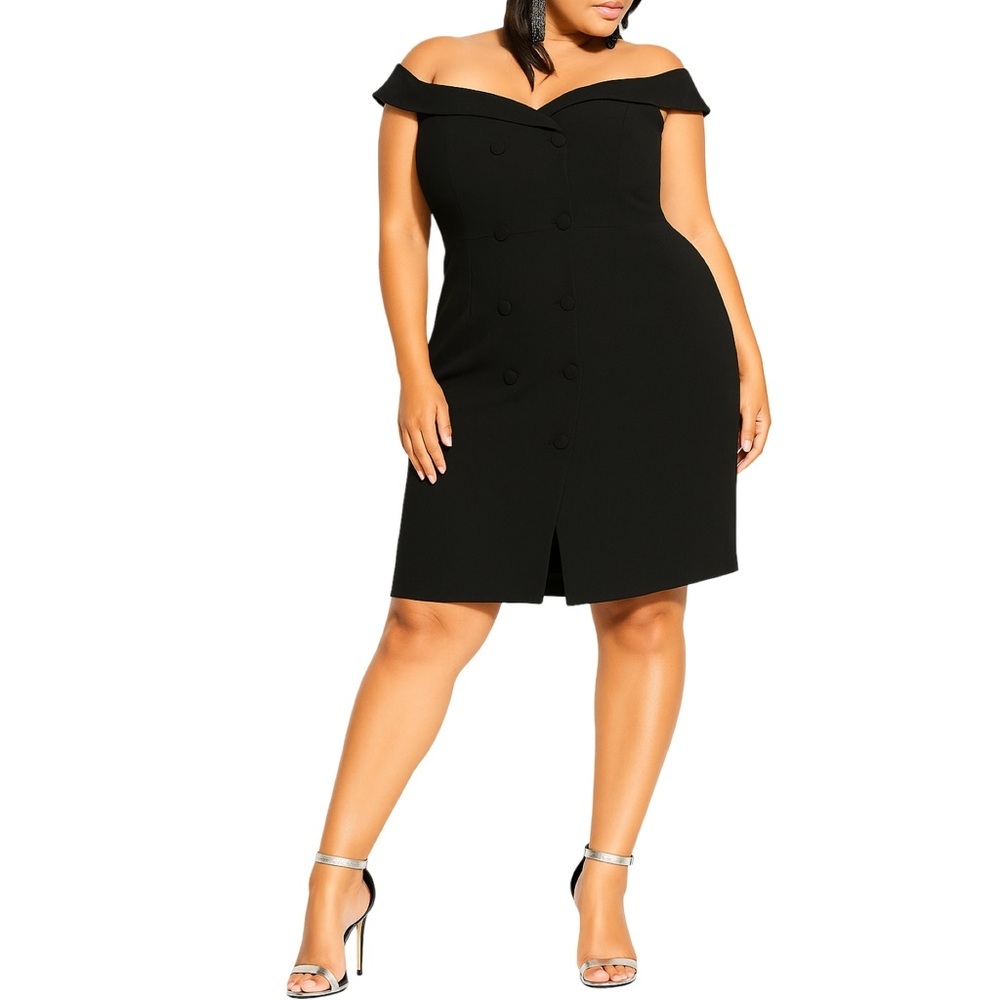 City Chic Bitter Sweet Black Off the Shoulder Mini Dress NEW with tags